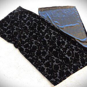 Black floral silk/rayon velvet burnout scarf shawl wrap silk backing 81"x20"